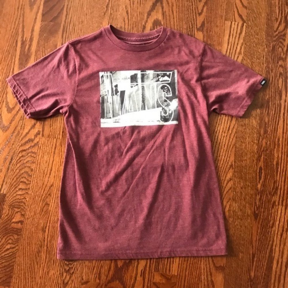 Boys Girls Kids VANS Maroon CUSTOM FIT T-Shirt Sz. M Medium EUC